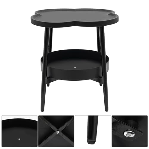 2-Tier Modern Side Table for Couch, Four-Leaf Clover Shape End Table Small Nightstand Coffee Tea Table Snack Table Sofa Side Table with Storage for Living Room Bedroom - color: Black
