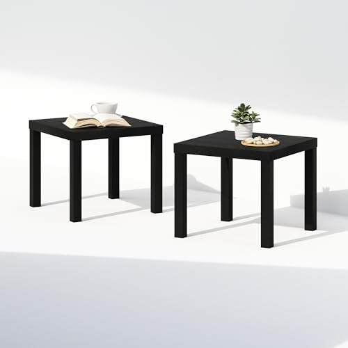 Furinno Classic Set of 2 Modern Coffee Table, Printer Stand, Black | 1.8" Triple Thick Square Tabletop, Side Table with 4 Legs, for Living Room, Bedroom, Home Office - color: Black, size: Set of 2, Square