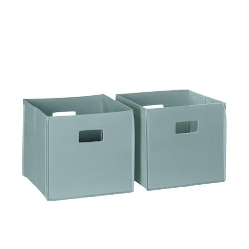 RiverRidge Folding Storage Bins - 2-pack of 10in Tall Sea Green Cubes | Fabric Bins, Set of 2 Storage Cubes, Cut-out Handles, Playroom Closet Organizer, Collapsible Cubby with Bottom Board Insert - color: 2 Sea Green 10in H Bins