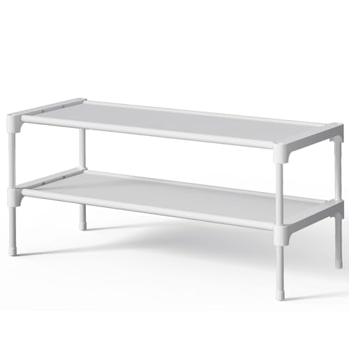 Kitsure Shoe Rack - Non-Woven Shoe Rack Shelf, 27.5" Wide - 2 Tier, White | Shoe Organizer for Closet, Entryway, Garage, Stackable Shoe Shelves, college dorm&apartment essentials - color: White, size: 27.5" Wide - 2 Tier