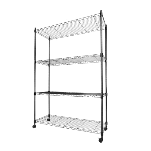 Whitmor 4 Tier Storage Shelving, Heavy Duty with Wheels, Adjustable Steel Organizer Wire Rack, 400 lbs Capacity per Shelf, Max 1600 lbs Total for Garage, Kitchen, Plant, 36" L x 14" W x 54" H, Black - color: Black, size: 4-TIER,36"L x 14"W x 54"H (With Wh