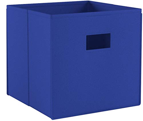 RiverRidge Folding Storage Bins - 2-pack of 10in Tall Blue Cubes | Fabric Bins, Set of 2 Storage Cubes, Cut-out Handles, Playroom Closet Organizer, Collapsible Cubby with Bottom Board Insert - color: 2 Blue 10in H Bins