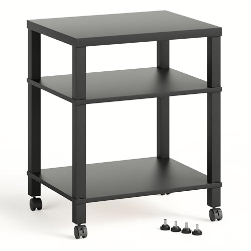 3-Tier Printer Stand with Wheels, Large Under Desk Rolling Cart for Office Storage, Heavy Duty Machine Stand with Adjustable Shelf, 22.04"x17.71"x26.54", Black - color: Black, size: Large
