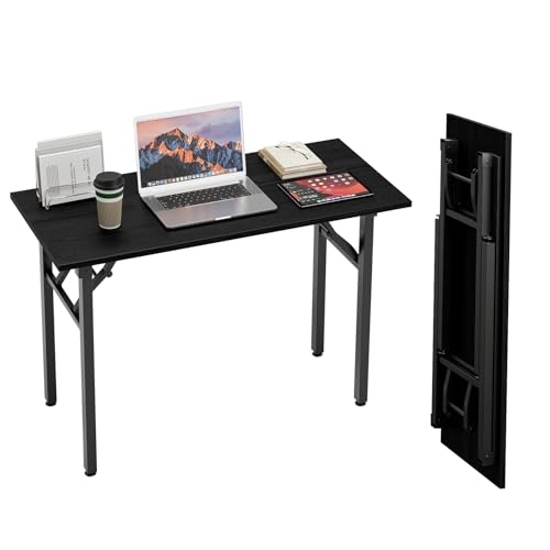 TEMI Small Computer Desk Folding Table - 43.3" Foldable Office Desk, No Assembly, Perfect for Small Spaces in Bedroom, or Apartment, Portable Mini Desk or Study Table Compact Design, Dark Oak - color: Dark Oak, size: 43.3 Inch, style: NO Power Outlets
