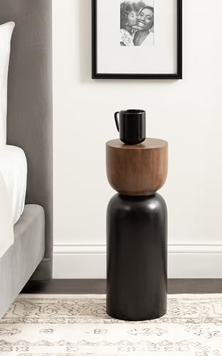 Kate and Laurel Teo Transitional Round Mango Wood Drink Table, 8 x 8 x 22, Walnut Brown and Black, Modern Sculptural Bedroom Nightstand with Unique Pedestal Table Design for Use as Indoor Plant Stand - color: Black/Walnut Brown