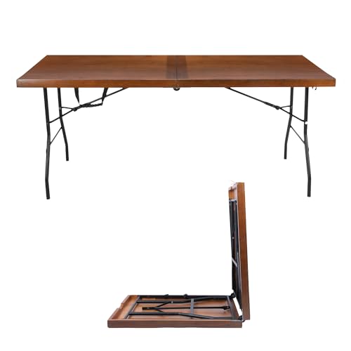 Sleekform 6 Ft Wooden Folding Banquet Table, 28 Inch, with Carry Handle | Portable, Sturdy & Lightweight, For Dinner, Conference or Picnic - color: Walnut, size: 71 x 28