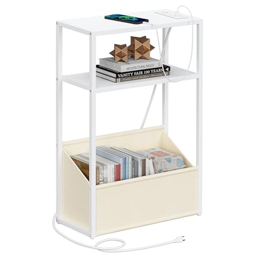 TUTOTAK Keep Phones Charged & Books Organized with Slim 3-Tier Side Table with Charging Station for Living Room Bedroom White TB01BW095 - color: White