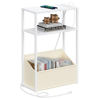 TUTOTAK Keep Phones Charged & Books Organized with Slim 3-Tier Side Table with Charging Station for Living Room Bedroom White TB01BW095 - color: White