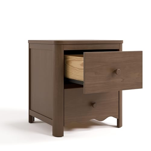 Storkcraft Casablanca 2 Drawer Nightstand, Hazelnut | GREENGUARD Gold Certified, Storage for Kids Bedroom, Premium Wood Nightstand with Iconic Wave Detailing and Rounded Posts - color: Hazelnut, style: Nightstand