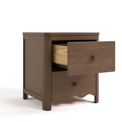 Storkcraft Casablanca 2 Drawer Nightstand, Hazelnut | GREENGUARD Gold Certified, Storage for Kids Bedroom, Premium Wood Nightstand with Iconic Wave Detailing and Rounded Posts - color: Hazelnut, style: Nightstand