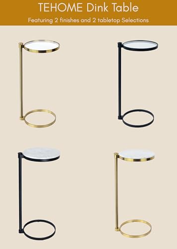 TEHOME Gold Marble Drink Table Metal Martini Round Small Drink Side Table for Couch Marble C Shaped End Table for Sofa 10" diam,24.55" h - color: Gold With Marble Top