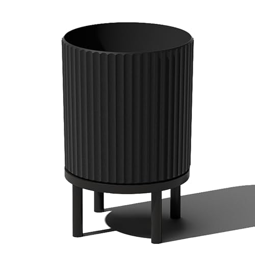 Veradek Demi Series Round Planter w/Stand for Porch/Patio | Durable Plastic-Stone Composite & Wooden Stand | Modern Décor for Tall Plants, Flowers - color: Black/Black, size: 12 Inch