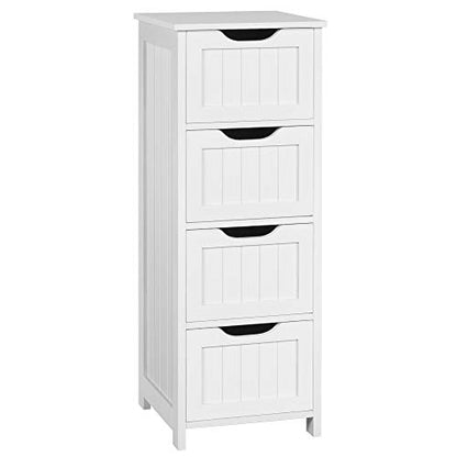 Topeakmart Wooden Free-Standing Cabinet Bathroom Cabinet Side Storage Organizer Unit Four Drawers for Bathroom and Kitchen - color: White