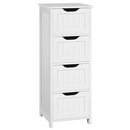 Topeakmart Wooden Free-Standing Cabinet Bathroom Cabinet Side Storage Organizer Unit Four Drawers for Bathroom and Kitchen - color: White