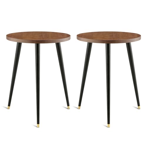 KINNARY Plant Stand Indoor,Mid Century Wood Plant Stand Plant Table for Flower Pots,Heavy Duty Metal Tall Plant Holder, Modern Home Decor Small Round Side End Table 2 Pack (11.8"x16") - color: Walnut 2PK 11.8"x16"