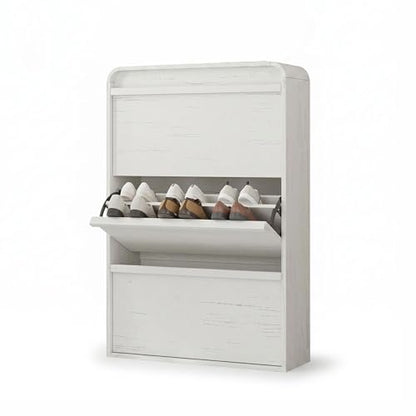 Garvee Shoe Cabinet with 3 Flip Drawers, Modern Narrow Shoe Storage Cabinet Organizer with Adjustable Shelf, 46" Tall Hidden Freestanding Shoe Rack Cabinet for Entryway, Hallway, Distressed White - color: Distressed White