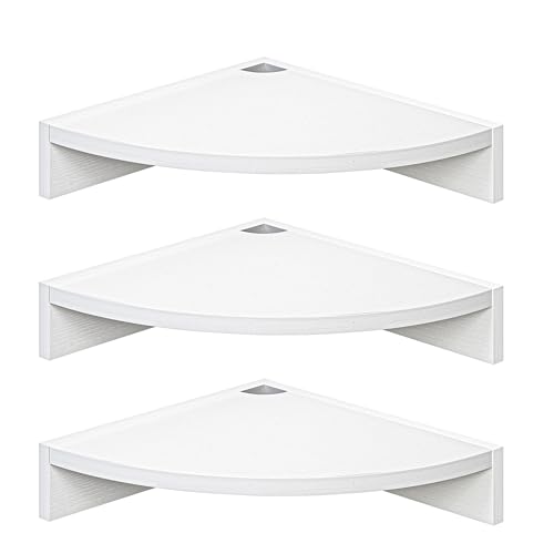 Fun Memories Corner Shelf Wall Mount, Wood Floating Corner Shelves, Corner Wall Shelf for Bedroom, Bathroom, Kitchen, Living Room (White, 3 Pack) - color: White - Set of 3