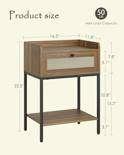 Nightstand,3-Tier Modern Night Stand,Bedside Table with Storage Drawer and Shelf,Small Side Table for Bedroom,Living Room,Walnut Brown - color: Walnut
