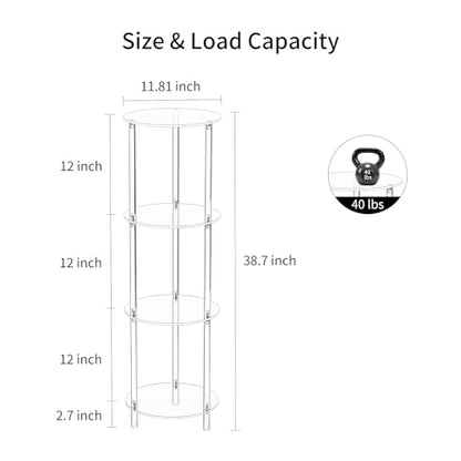 Clear Round Acrylic Side Table for Small Spaces, 11.81" L x 11.81" W x 38.7" H, 4 Tier Small Modern Drink End Table Nightstand, Minimalist Bedside Table for Living Room, Bedroom, Bathroom - size: 4 Tier 1-Pack (38.7"H)