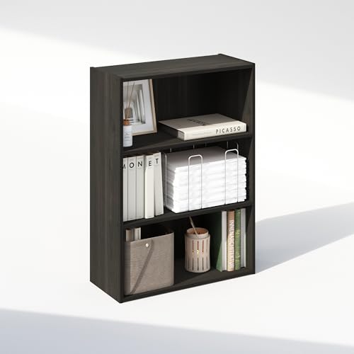 Furinno Simple Book Shelf, 3-Tier Bookshelf, Storage Shelves Bookcase, 9.7 x 23.7 x 31.5, for Living Room, Bedroom, Home Office, Espresso - color: Espresso, size: 3-Tier, Standard