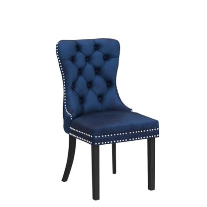 KCC Velvet Dining Chairs Set of 4, Upholstered High-end Tufted Dining Room Chair with Nailhead Back Ring Pull Trim Solid Wood Legs, Nikki Collection Modern Style for Kitchen, Blue - color: Blue, size: Set of 4