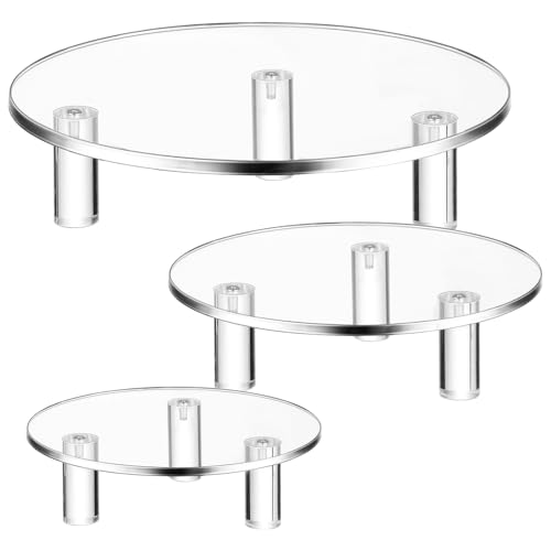 Lineshading 3 Pcs Round Acrylic Display Riser Clear Round Stands Clear Pedestal Riser Board for Cake Plant Dessert Jewelry Collectible Cupcake Figure Wedding Birthday Party Decor(6'',8'',10'') - size: 6'',8'',10'', style: Round