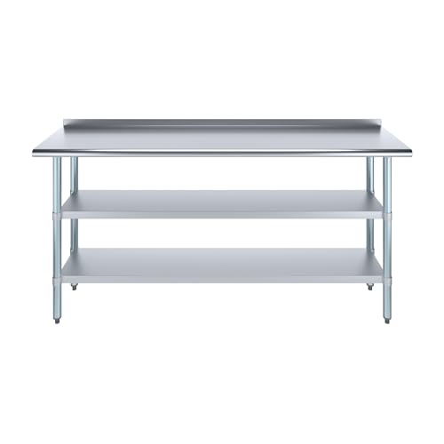 AmGood Stainless Steel Work Table with 1.5" Backsplash and 2 Shelves | Metal Kitchen Food Prep Table | NSF (72" Long x 18" Deep) - size: 72" Long x 18" Deep