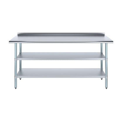 AmGood Stainless Steel Work Table with 1.5" Backsplash and 2 Shelves | Metal Kitchen Food Prep Table | NSF (72" Long x 18" Deep) - size: 72" Long x 18" Deep