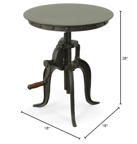Carolina Chair & Table Adjustable Hand Crank 18" Wooden Top Rustic Side Table - Cast Iron Base Round Accent Table for Farmhouse, Living Room, or Bedroom (Industruial) - color: Industruial