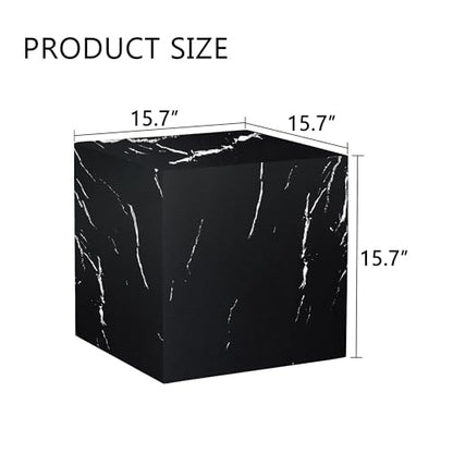 15.7" H Square Compact Coffee Table,Small Cube End Table,Modern Side Table with Stylish Faux Marble Pattern,Minimalist Accent Table for Living Room,Office,Apartment,Nightstand(Black,15.7") - color: Black,15.7"h