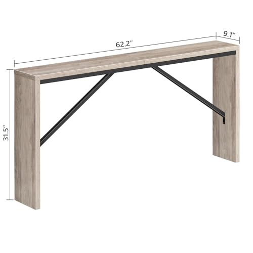 MAHANCRIS Console Table, 62.2" Long Sofa Table Behind Couch, Narrow Entryway Table, Farmhouse Dining Table with Angled Metal Frame, Industrial Console Table for Entryway, Greige CTHG15801 - color: Greige, size: 62.2"L x 9.1"W x 31.5"H