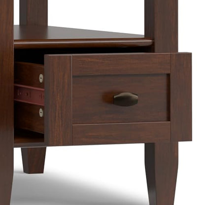 SIMPLIHOME Warm Shaker End Table - 14 inch Wide Solid Wood Narrow Accent Table in Russet Brown, Transitional Side Table for Living Room with Drawer and Shelf - color: Russet Brown, size: 14 inch, style: End Table