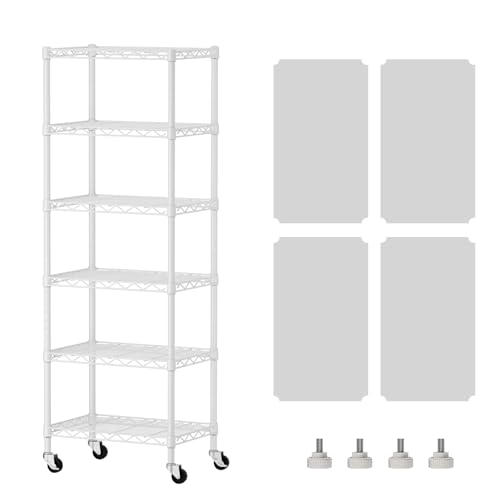 SINGAYE 6 Shelves Storage Shelf Wire Shelving Unit Metal Adjustable Wheels | Small Shelf Storage with Wheels Organizers Closet Unit for Bathroom Laundry Room Kitchen Pantry11.5D x 17.5W x 61.5H White - color: White, size: 6Tier/11.5"D X 17.5"W X 61.5"H