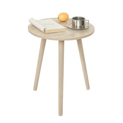 AWASEN Round Side Table, Modern Small End Table for Living Room, Wood Accent Drink Table for Small Space with Solid Wood Legs, Easy Assembly, Rustic White Oak - color: Rustic White Oak