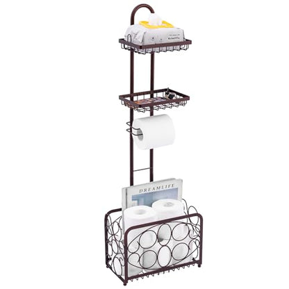 Oasis Creations Toilet Paper Holder Tissue Rack Stand with Magazine Toilet Roll Storage Basket- Freestanding, Bronze Metal - color: Bronze
