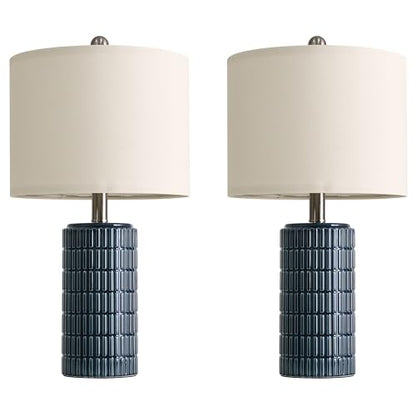 PoKat 20.75" Small Blue Table Lamps, Farmhouse Bedside Lamps for Bedroom Set of 2, Ceramic End Table Lamps for Night Stands Living Room, Modern Nightstand Desk Lamps, Dark Blue - color: 20.75'' Small - Dark Blue