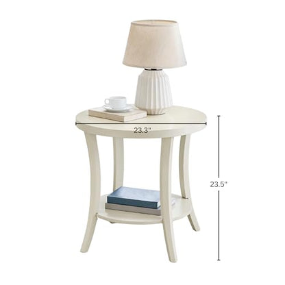 Roundhill Furniture Perth Contemporary Round End Table with Shelf - color: Ivory