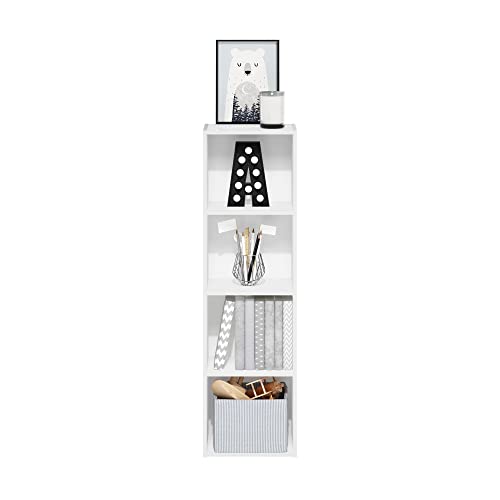 Furinno PASIR Book Shelf, 4-Tier Modern Bookshelf, Open Shelves Bookcase 9 x 12 x 42, Easy Assembly, for Living Room, Bedroom, Home Office, White - color: White, size: 4-Cube