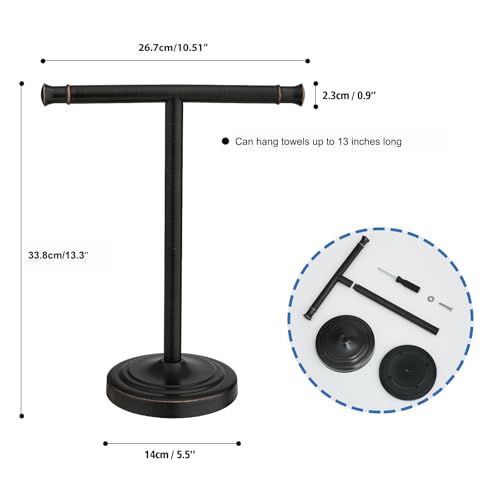 RUMOSE 13 Inch Oil Rubbed Bronze Towel Stand Hand Towel Holder Bathroom Kitchen Vanity Countertop T-Shape Towel Rack Free Standing Stainless Steel Towel Bar Towel Ring - color: Oil Rubbed Bronze