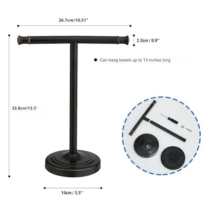 RUMOSE 13 Inch Oil Rubbed Bronze Towel Stand Hand Towel Holder Bathroom Kitchen Vanity Countertop T-Shape Towel Rack Free Standing Stainless Steel Towel Bar Towel Ring - color: Oil Rubbed Bronze