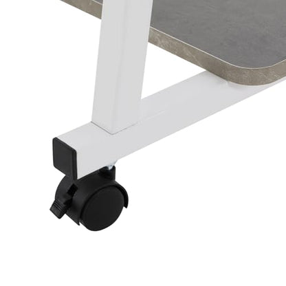 3 Tiers Rolling Computer Desk, 31.5 Inch Home Office Desk with 4 Wheels & 4 Foot Pads, Mobile Small Computer Desk, Student Study Table for Small Space Bedroom (White+Grey) - color: White+grey