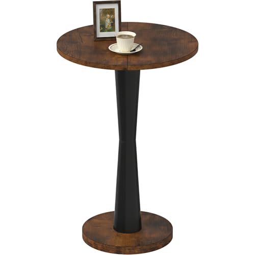 LAATOOREE Round Side Table, 15" Pedestal Drink Table, Wood Accent End Table, Large Tabletop, Solid Wood Leg for Small Space, Living Room, Bedroom, Corner (1, Rustic Brown+ Black) - color: Rustic Brown+ Black, size: 15"D x 15"W x 25.24"H
