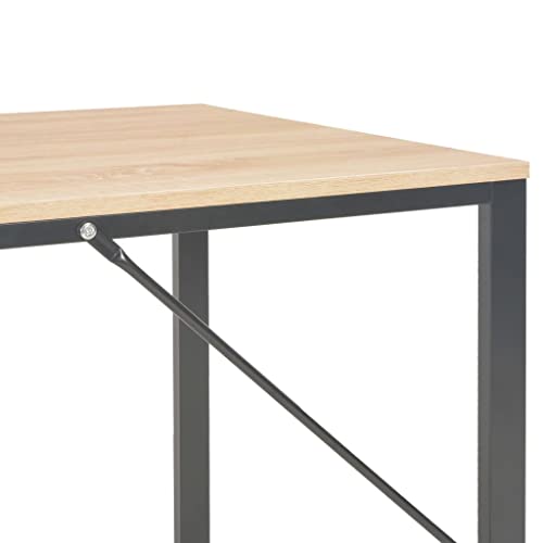 vidaXL Computer Desk, Office Table with Metal Frame, Writing Desk for Bedroom Living Room, Monitor Standing Desk, Industrial Style, Black and Oak