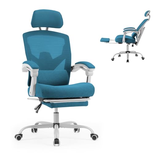 Sweetcrispy Office Computer Desk Chair, Ergonomic High-Back Mesh Rolling Work Swivel Chairs with Wheels, Comfortable Lumbar Support, Comfy Arms for Home, Bedroom, Study, Student, Blue - color: Blue