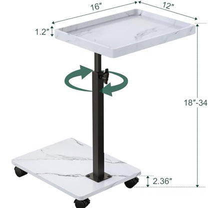 C Table End Table Adjustable Height, 360°Swivel TV Tray Table for Small Spaces, Couch Tables That slide under, C Shaped Side Tables living room and bedroom for Sofa, Bed,Chair, Snack (1, White) - color: White