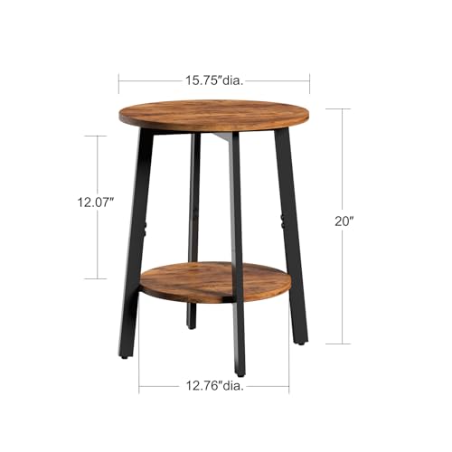 sthmec Side Table, Small Round End Table with Storage Shelf for Small Space, 2-Tier Bedside Table Sofa Couch Table, Round Accent Table Nighstands for Living Room, Bedroom, Rustic Brown - color: Rustic Brown