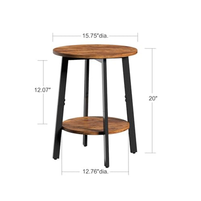 sthmec Side Table, Small Round End Table with Storage Shelf for Small Space, 2-Tier Bedside Table Sofa Couch Table, Round Accent Table Nighstands for Living Room, Bedroom, Rustic Brown - color: Rustic Brown