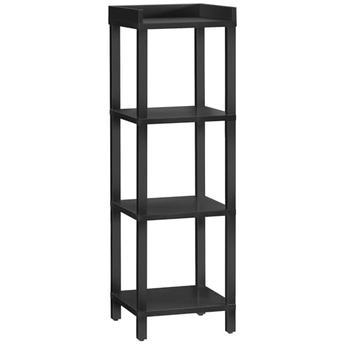 HOOBRO Small Bookcase, Industrial Style Bookshelf for Narrow Spaces, 4-Tier Square Book Shelf Stand, Easy to Install, Wooden Storage Rack Display Shelf, Corner Shelf for Living Room, Black BK08CJ01 - color: Black