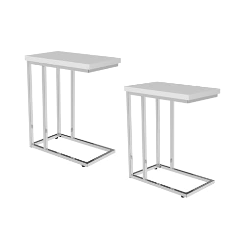 Lavish Home C-Shaped Side Tables Set of 2 – Modern Sofa End Tables or Bedside Nightstands – Space-Saving Laptop Tray Tables for Small Spaces (White) - style: Set of 2