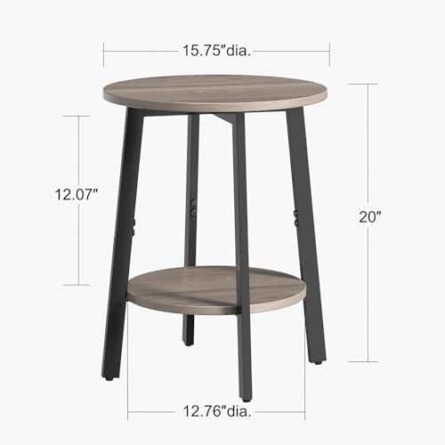 sthmec Side Table, Small Round End Table with Storage Shelf for Small Space, 2-Tier Bedside Table Sofa Couch Table, Round Accent Table Nighstands for Living Room, Bedroom, Grey - color: Grey